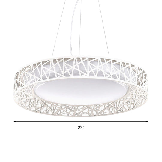 Laã«Titia - Nordic Drum Hanging Pendant Light Metal Led White Ceiling With Hollow Design In
