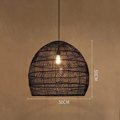 Restaurant Tatami Bedroom Study Lamp Garden B&B Led Living Room Rattan Chandelier Black / Dia50Cm