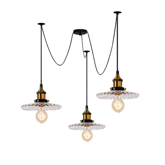 Monica - Vintage 3/5 - Light Multi Pendant With Radial Wave Shade Ribbed Glass Dining Room Hanging