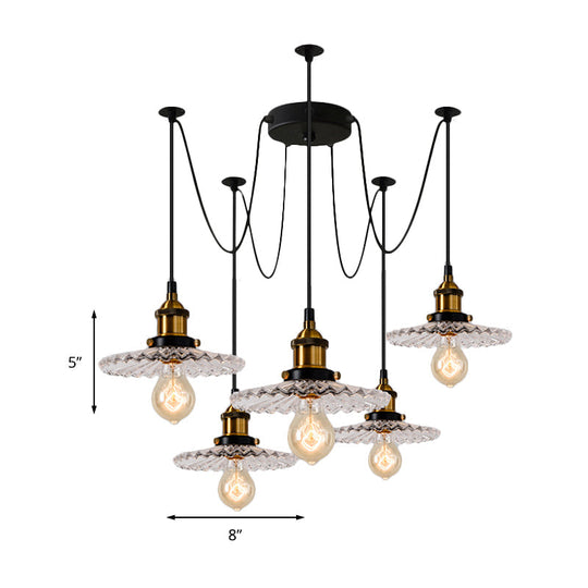 Monica - Vintage 3/5 - Light Multi Pendant With Radial Wave Shade Ribbed Glass Dining Room Hanging