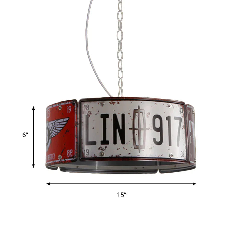 Round Cage Metal Suspension Light Three - Head Retro Chandeliers In White And Red For Bar