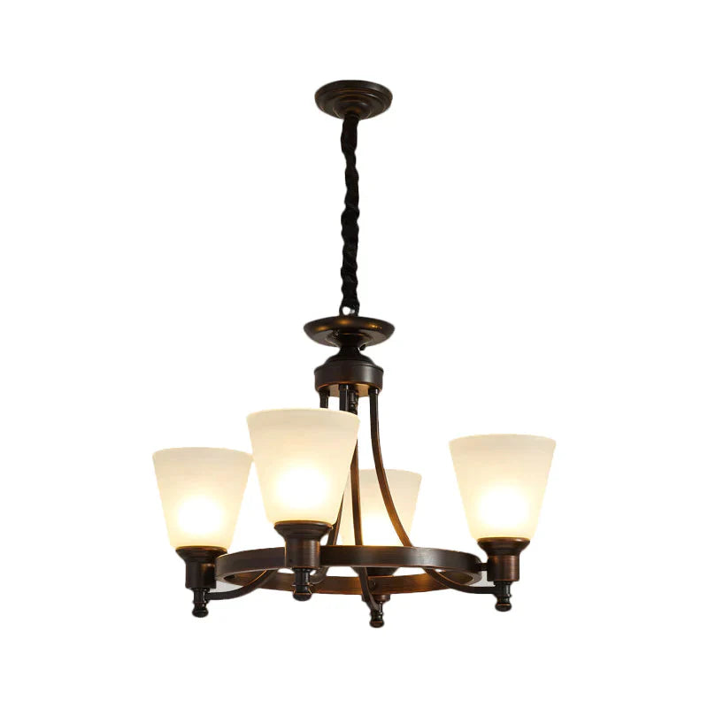 Inverted Cone Sitting Room Pendant Farmhouse Opal Glass 4/6 - Head Black Hanging Chandelier With