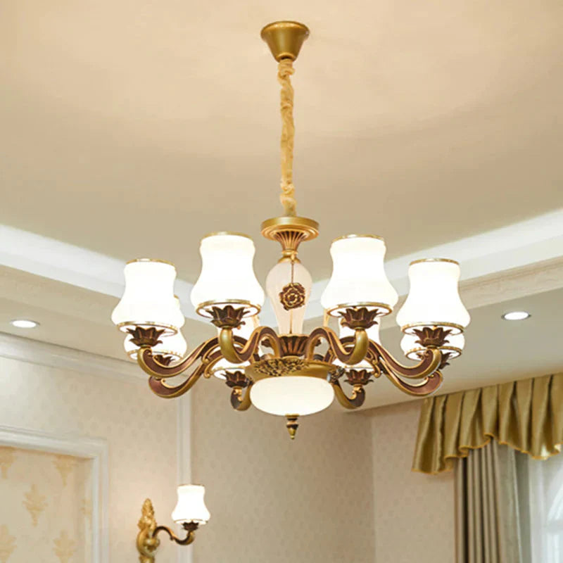 Brass 6/8 - Head Pendant Lamp Retro Style Milky Glass Jar - Like Hanging Ceiling Light For Living