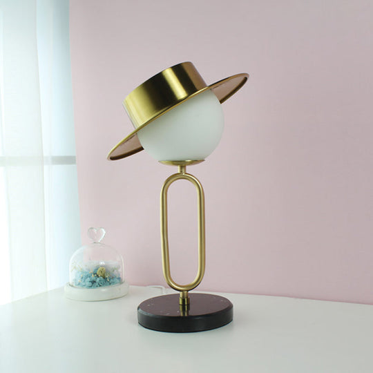 Alessia - Cartoon 1 Light Metal Hat Desk Light: Cream Glass Shade Marble Base