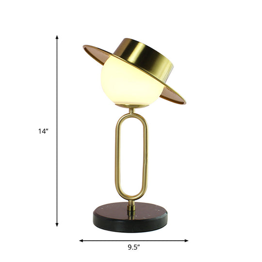 Alessia - Cartoon 1 Light Metal Hat Desk Light: Cream Glass Shade Marble Base