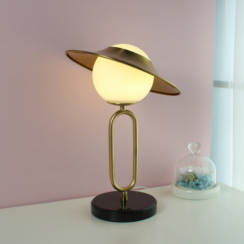 Alessia - Cartoon 1 Light Metal Hat Desk Light: Cream Glass Shade Marble Base