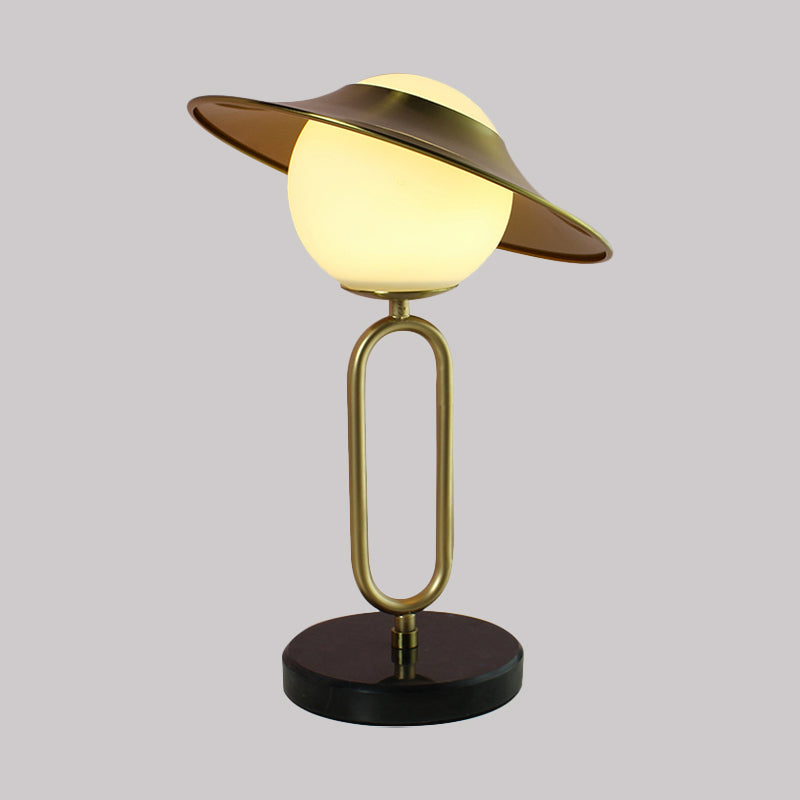 Alessia - Cartoon 1 Light Metal Hat Desk Light: Cream Glass Shade Marble Base