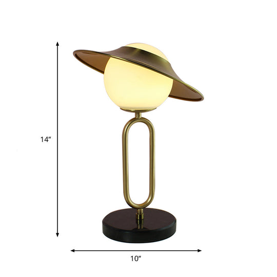 Alessia - Cartoon 1 Light Metal Hat Desk Light: Cream Glass Shade Marble Base