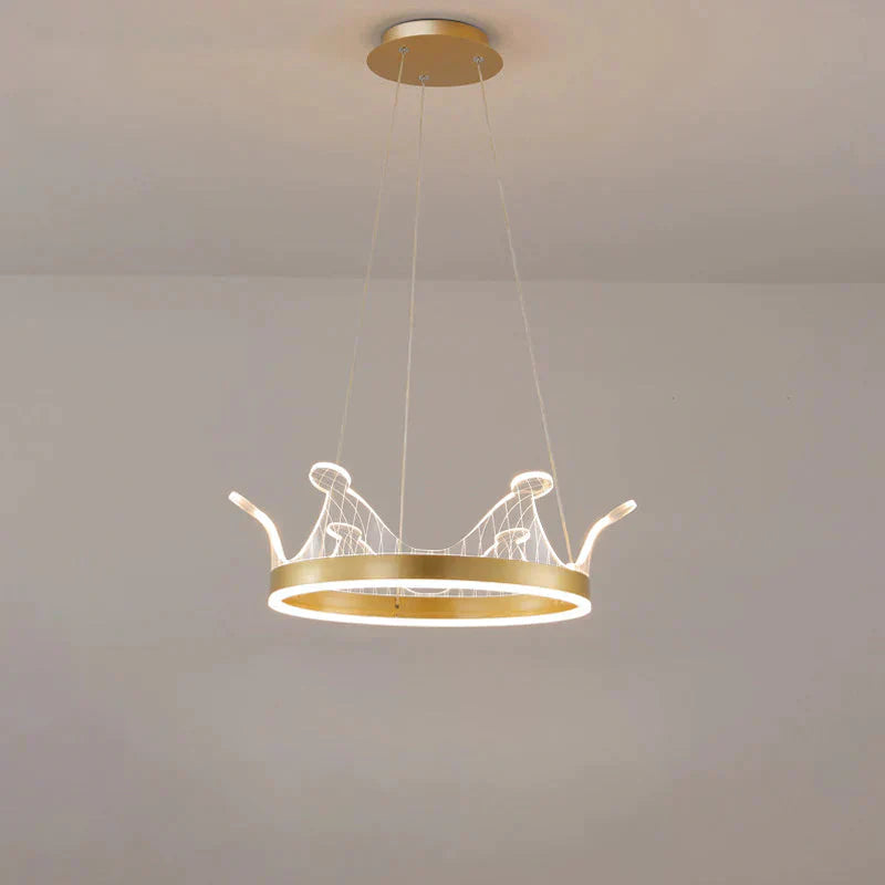 Pink/Gold Crown Shape Pendant Lighting Modern Led Metal Chandelier Lamp In Warm/White Light Gold /