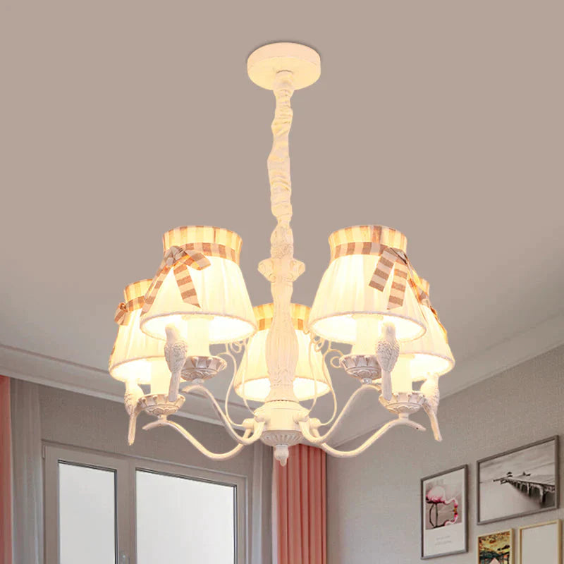 Fabric Cone Hanging Chandelier Nordic 3/5/6 Heads Pendant Ceiling Light In White For Living Room