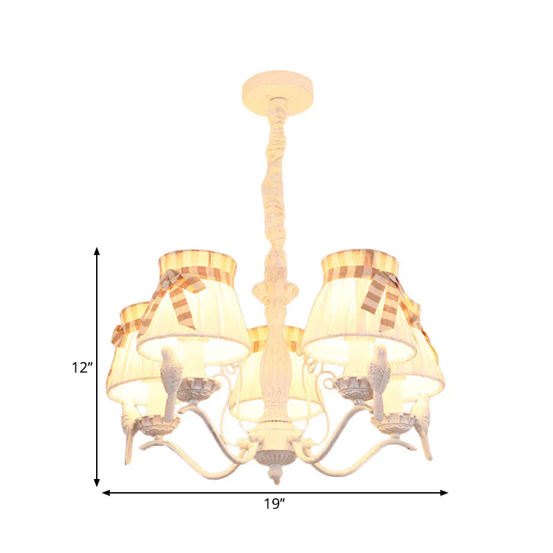 Fabric Cone Hanging Chandelier Nordic 3/5/6 Heads Pendant Ceiling Light In White For Living Room