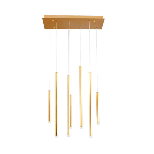 Martina - Brown/Gold Slim Pendant Lighting: Modern 7 Lights Metal Hanging Light