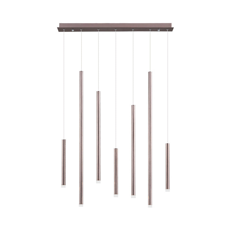 Martina - Brown/Gold Slim Pendant Lighting: Modern 7 Lights Metal Hanging Light