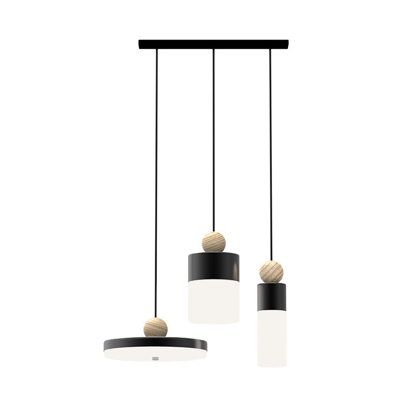 Alhena - Modernism Cylindrical Metal Suspension Light Led Black Pendulum With Round/Linear Canopy