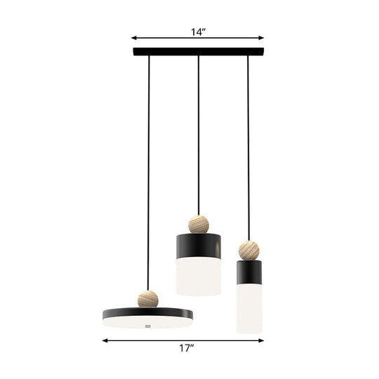 Alhena - Modernism Cylindrical Metal Suspension Light Led Black Pendulum With Round/Linear Canopy
