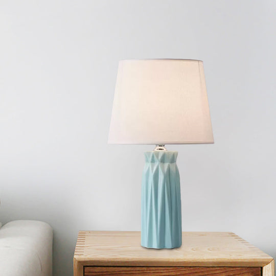 Ksora - Pink/Blue Fabric Cone Reading Light Modernism 1 - Bulb Night Table Lamp With Ceramic Base