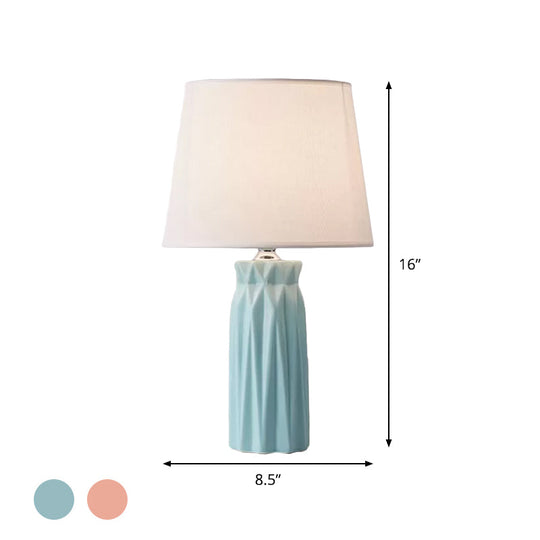 Ksora - Pink/Blue Fabric Cone Reading Light Modernism 1 - Bulb Night Table Lamp With Ceramic Base