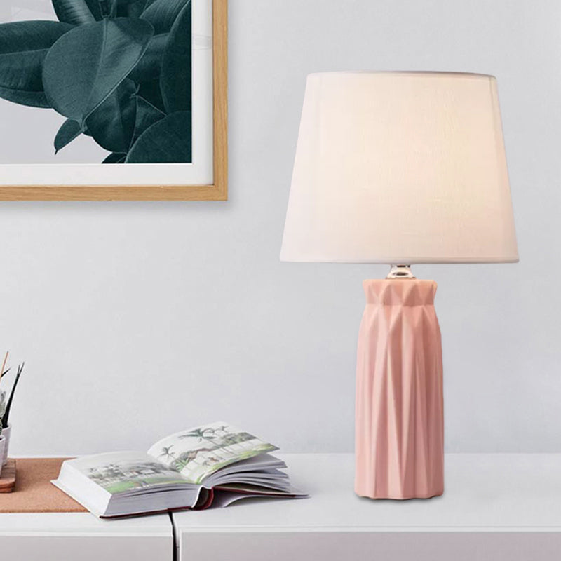 Ksora - Pink/Blue Fabric Cone Reading Light Modernism 1 - Bulb Night Table Lamp With Ceramic Base