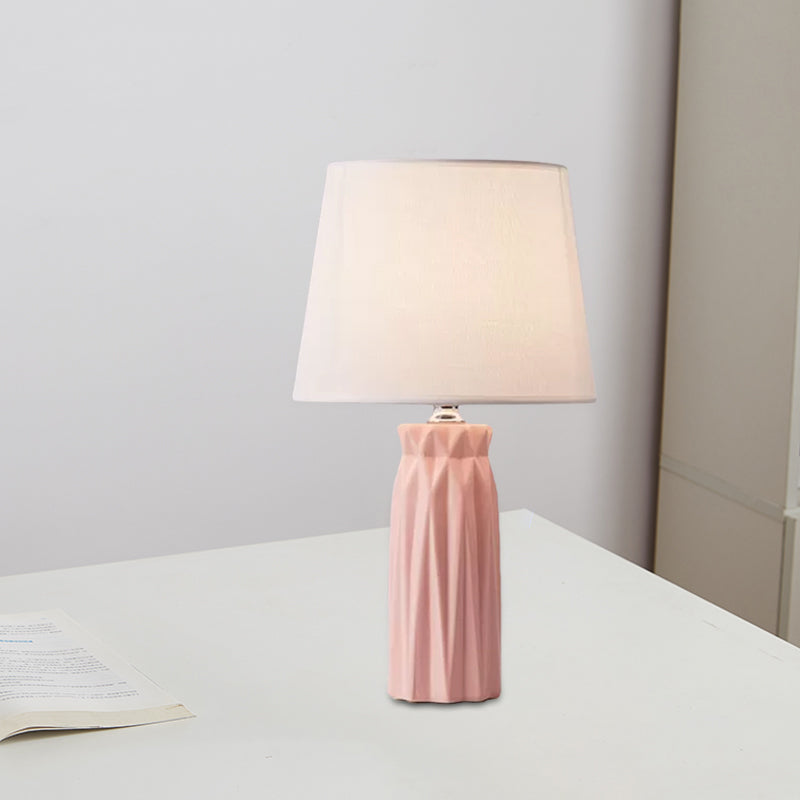 Ksora - Pink/Blue Fabric Cone Reading Light Modernism 1 - Bulb Night Table Lamp With Ceramic Base