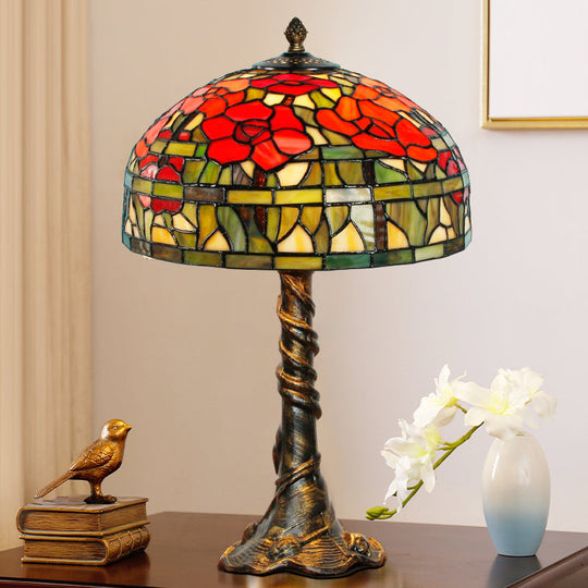 Eliana - Tiffany - Style Stained Glass Dome Desk Lamp: Green - Red Task Lighting Bronze