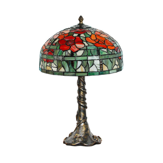 Eliana - Tiffany - Style Stained Glass Dome Desk Lamp: Green - Red Task Lighting