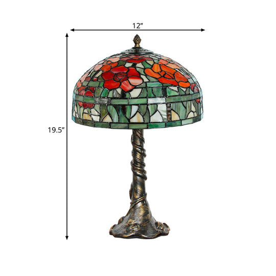 Eliana - Tiffany - Style Stained Glass Dome Desk Lamp: Green - Red Task Lighting