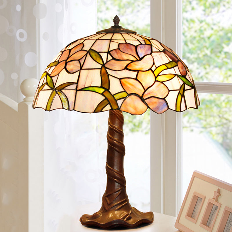 Mary - Tiffany Domed Table Lamp: Coffee 1 - Head Cut Glass Pull Chains