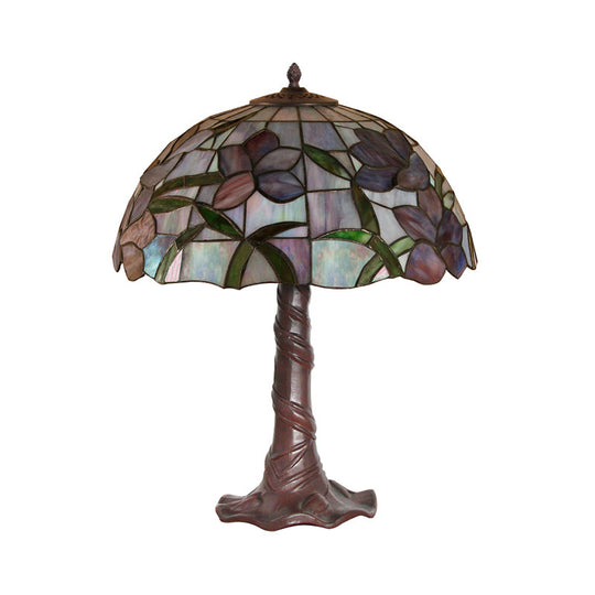 Mary - Tiffany Domed Table Lamp: Coffee 1 - Head Cut Glass Pull Chains