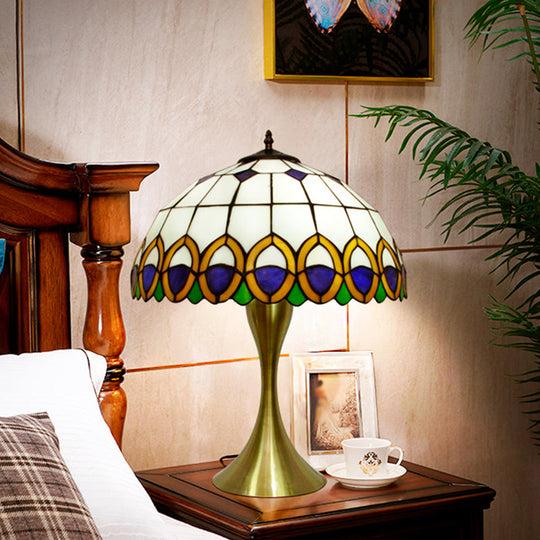 Valeria - Brass 1 - Light Nightstand Lighting Traditional Bowl Stained Art Glass Desk Lamp With