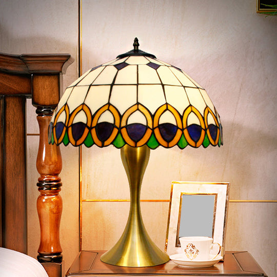 Valeria - Brass 1 - Light Nightstand Lighting Traditional Bowl Stained Art Glass Desk Lamp With
