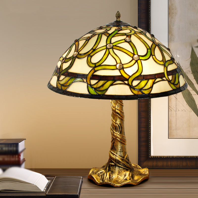 Isabelle - Stained Bowl Hand - Cut Glass Table Light Baroque 1 Bulb Brass Night Lamp With Pull