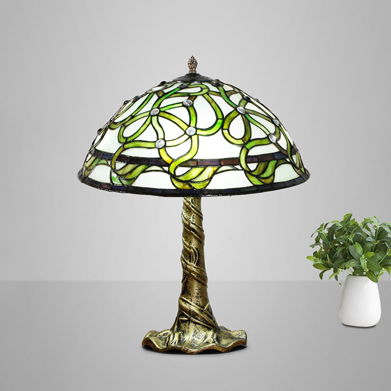 Isabelle - Stained Bowl Hand - Cut Glass Table Light Baroque 1 Bulb Brass Night Lamp With Pull