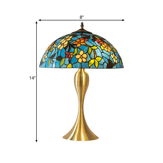 Lucie - Blue Flower Stained Glass Dome Nightstand Lamp – Mediterranean Style