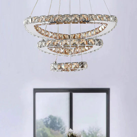 3 - Tier Semicircle Hanging Modern Crystal Chandelier Chrome