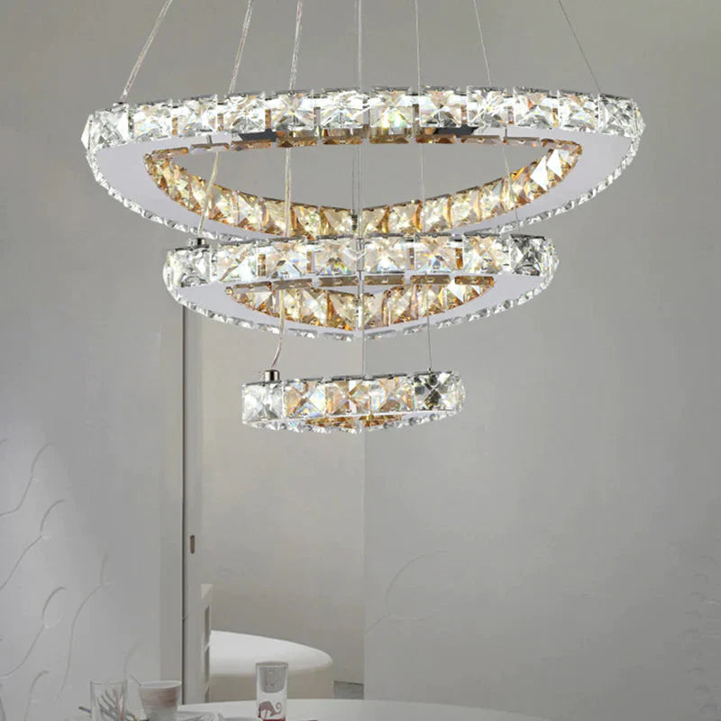 3 - Tier Semicircle Hanging Modern Crystal Chandelier