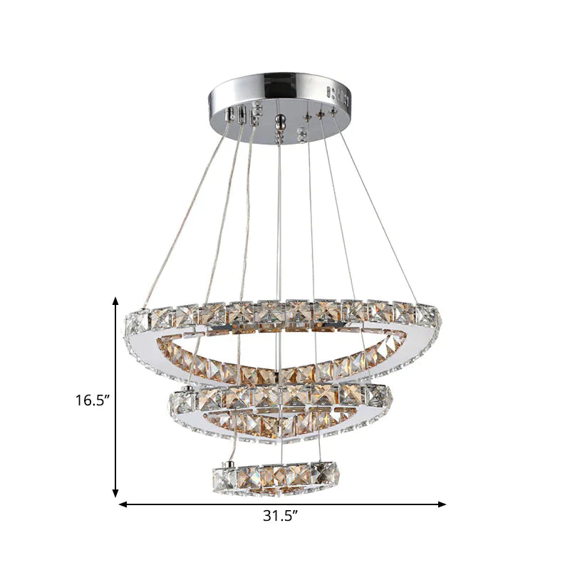 3 - Tier Semicircle Hanging Modern Crystal Chandelier