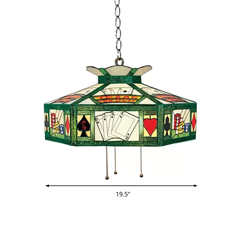 Poker Hanging Lamp Tiffany - Style 3 Bulbs White - Yellow/Green - White Handcrafted Art Glass