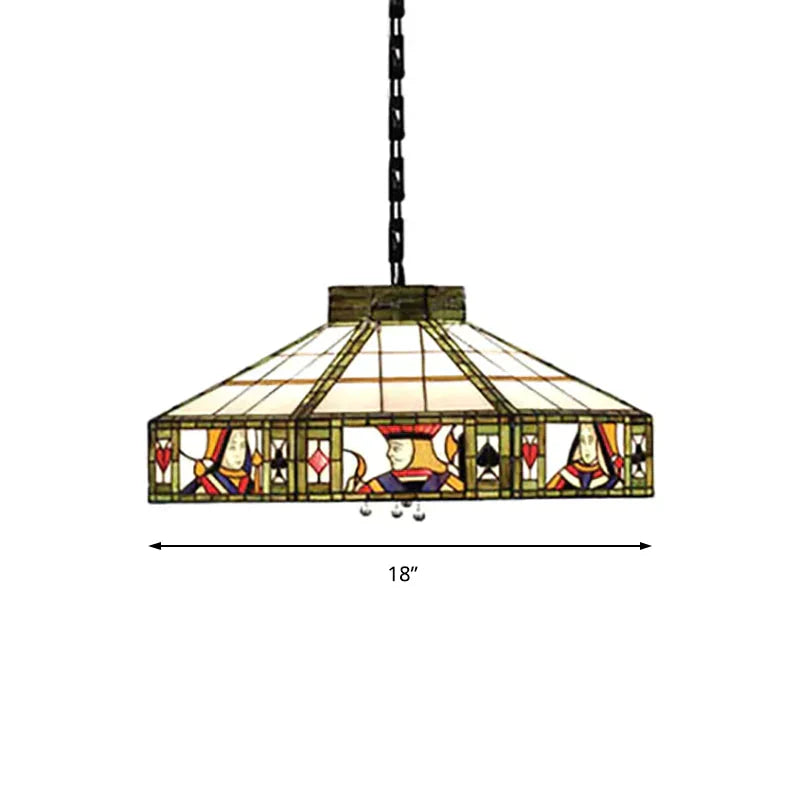 Poker Hanging Lamp Tiffany - Style 3 Bulbs White - Yellow/Green - White Handcrafted Art Glass