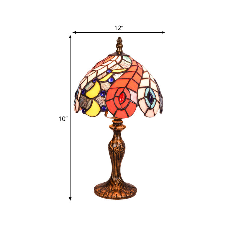 Hortense - Baroque 2 - Light Bedroom Table Lamp Brass Peacock Tail Patterned Night Light With Bowl