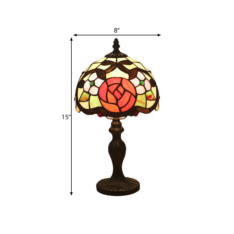 Elizabeth - Rose Domed Table Light 1 Hand Cut Glass Tiffany Style Patterned Nightstand Lamp For