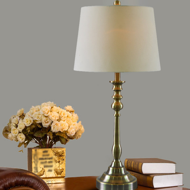 Gacrux - Gold Barrel Fabric Shade Night Table Lamp