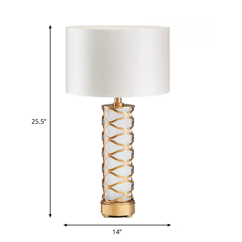 Wasat - Classic Fabric 1 - Head White Desk Light Drum Bedroom Night Table Lamp