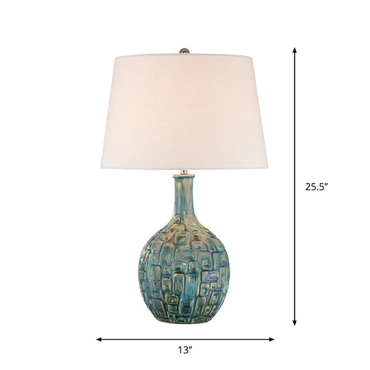 Rita - Rural Conical Nightstand Lamp: 1 - Bulb Fabric Shade Table Lamp In Blue