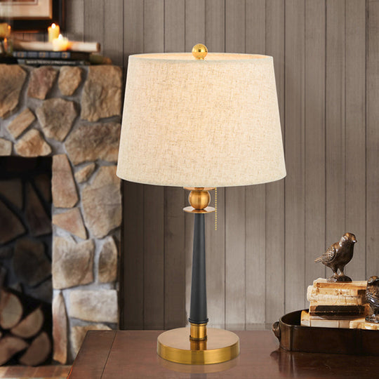 Marta - Traditional 1 - Bulb Fabric Night Lighting Gold Barrel Bedside Table Light With Pull Chain