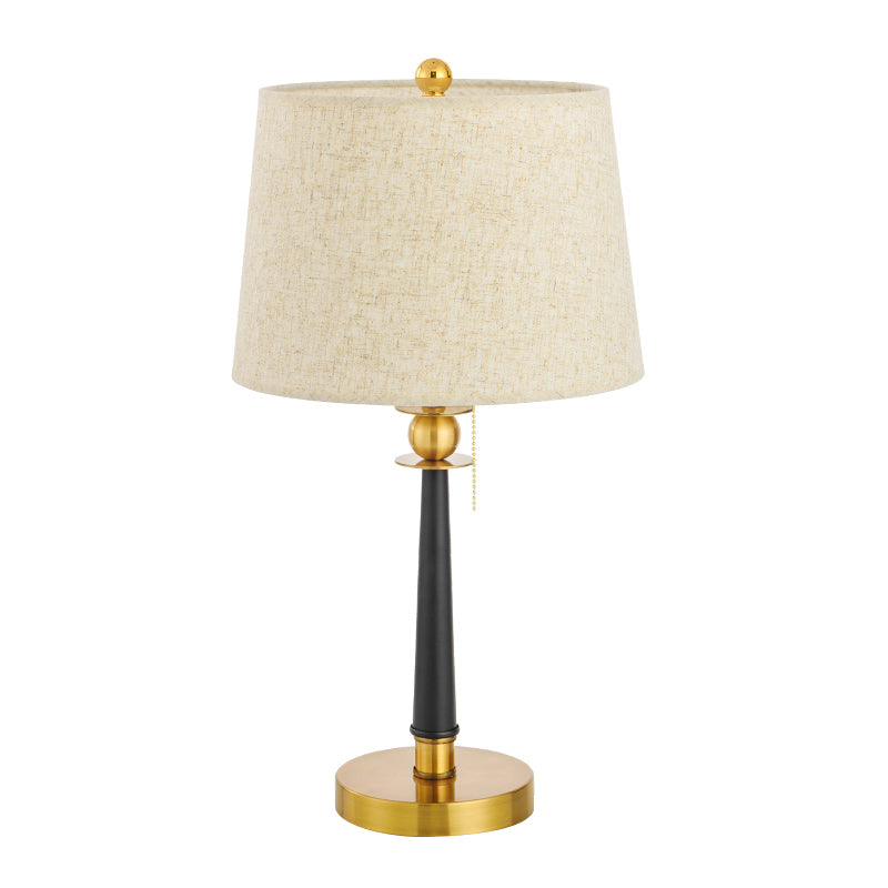 Marta - Traditional 1 - Bulb Fabric Night Lighting Gold Barrel Bedside Table Light With Pull Chain