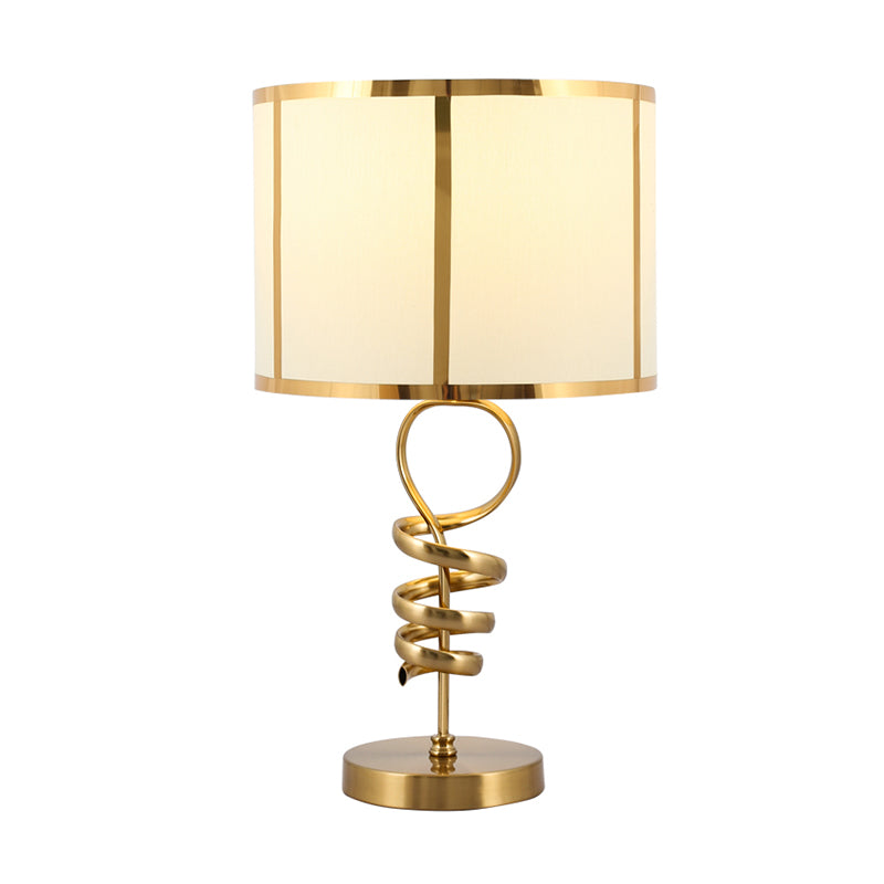 Navi - Vintage Barrel Living Room Desk Light Retro Fabric 1 - Head Brass Night Table Lamp With