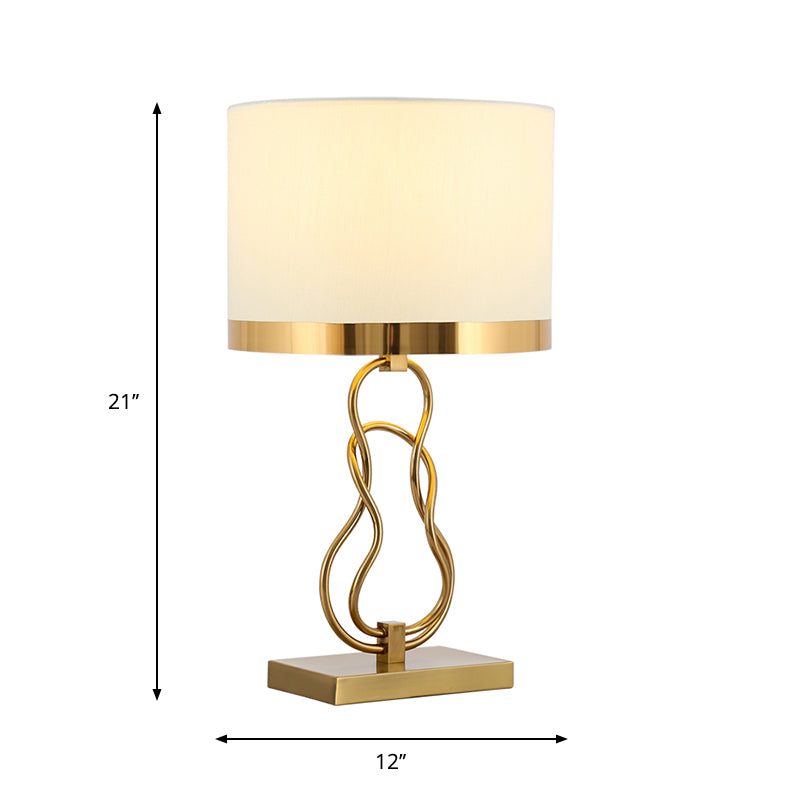 Situla - Vintage Brass 1 - Light Task Lamp Fabric Drum Shade Nightstand Lighting With Gourd Base