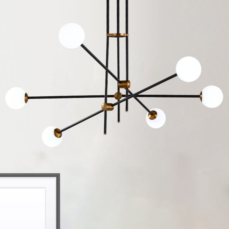 Black Modernist 2/3 - Light Living Room Pendant Lighting With Opal Glass Ball Shade And Exposed