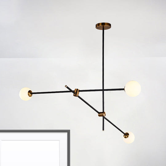 Black Modernist 2/3 - Light Living Room Pendant Lighting With Opal Glass Ball Shade And Exposed