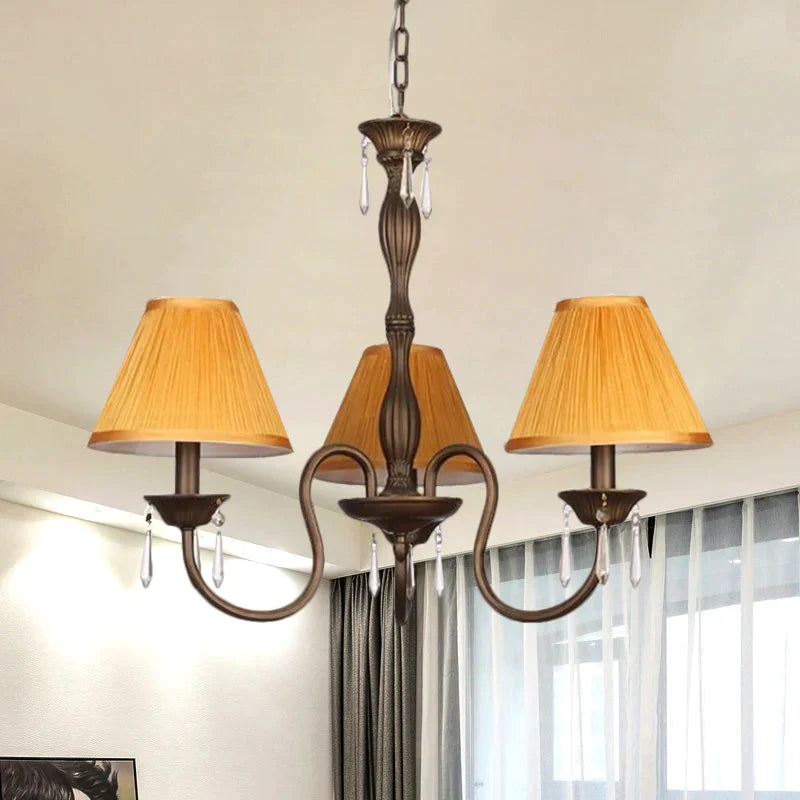 3 Lights Ceiling Lamp With Tapered Fabric Shade Traditional Bedroom Chandelier Pendant Light In